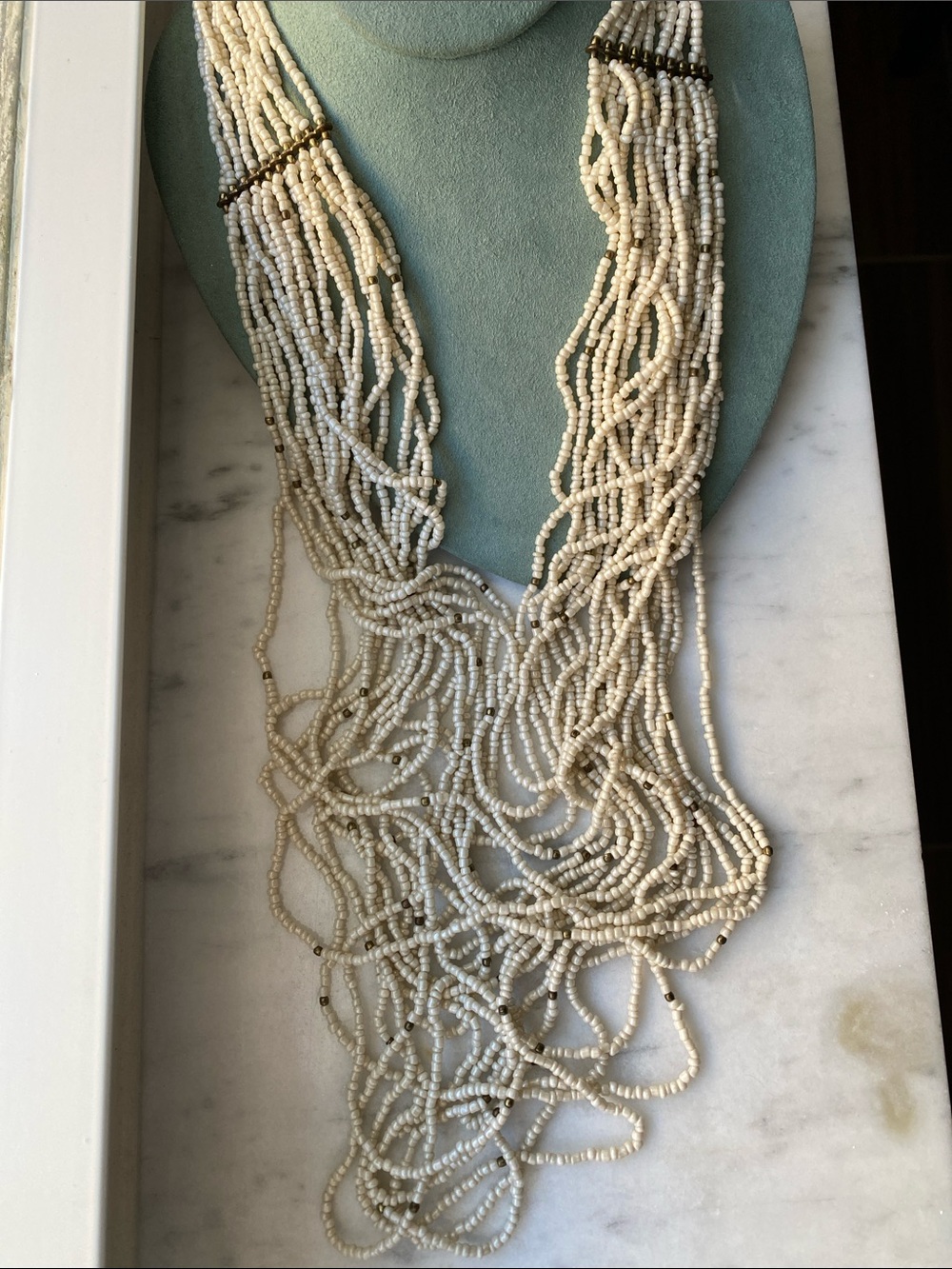 Multi Strand Ivory Seed Bead Waterfall Statement Necklace Boho